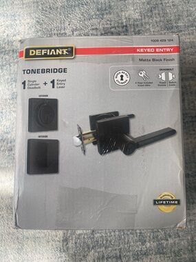 Defiant Tonebridge Matte Black Keyed Entry Door Lever single cylinder deadbolt